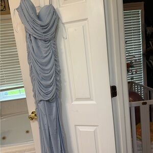 Windsor Blue Draped Dress with Elegant Accents